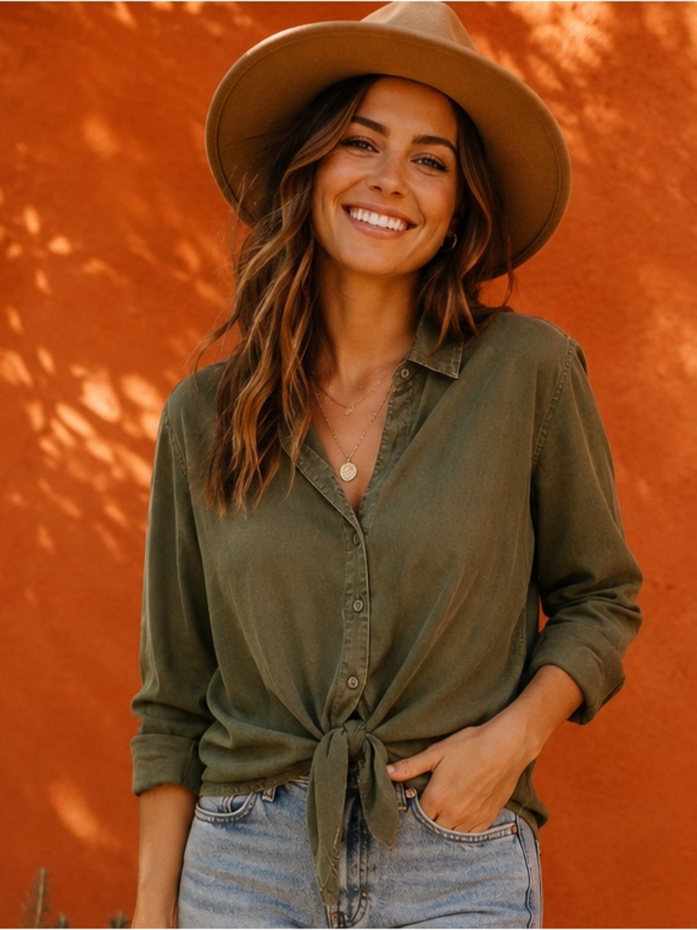Cloth & Stone Olive Green Lyocell Button Front Shirt Small